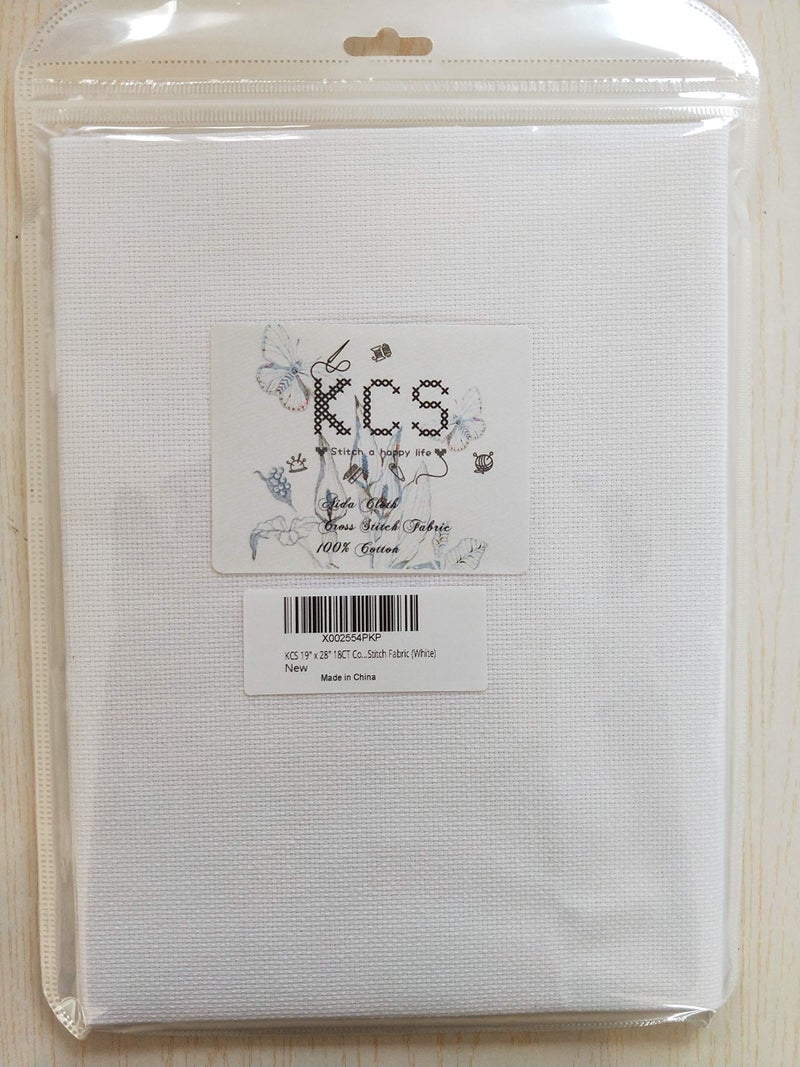 KCS 19" x 28" 18CT Counted Cotton Aida Cloth Cross Stitch Fabric (White) - Image 2